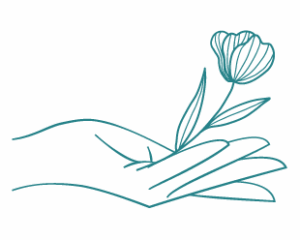 Illustration sophrologie – main tenant une fleur, symbole d'accompagnement et d'épanouissement au féminin