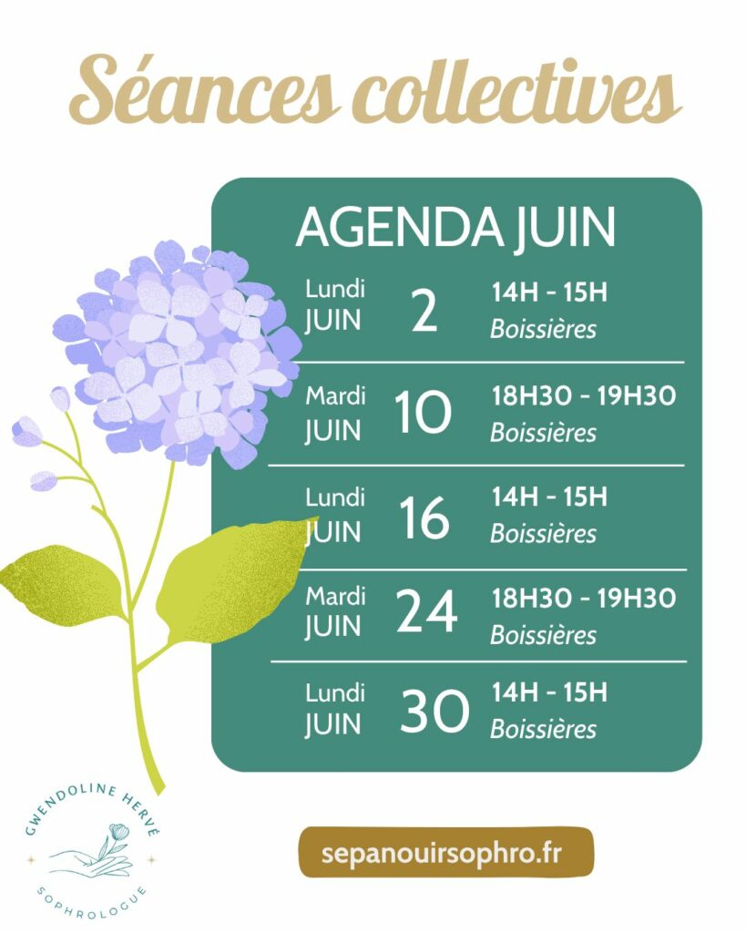 agenda juin 2025 - séances sophrologie groupe - Calvisson