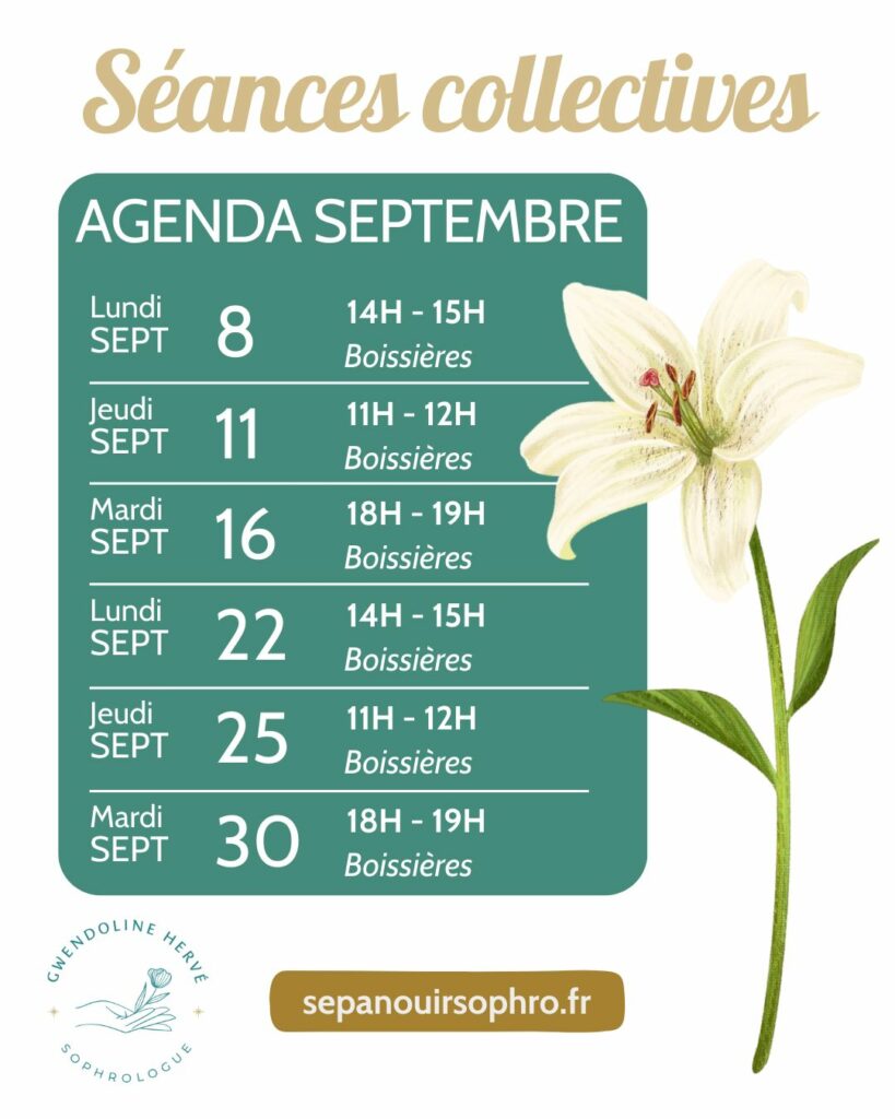 agenda septembre 2025 - séances sophrologie groupe - Calvisson