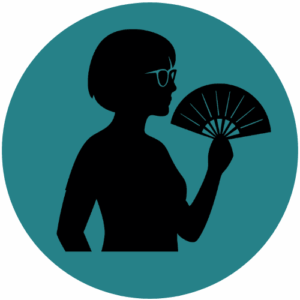 Logo de l’accompagnement sophrologie et ménopause de Gwendoline Hervé, avec silhouette féminine et éventail.