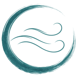 Illustration minimaliste représentant le souffle à travers deux mouvements fluides inscrits dans un cercle vivant, symbole de respiration consciente en sophrologie.