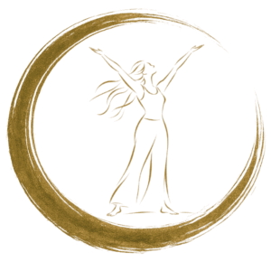 Silhouette féminine esquissée, debout et ancrée dans un cercle japonais, illustrant la reconnexion au corps en sophrologie.