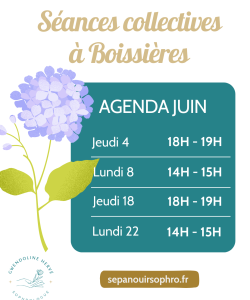 Agenda juin 2026 - séances de sophrologie en groupe à Boissières - proche Calvisson