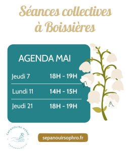 Agenda séances de sophrologie en groupe Calvisson mai 2026