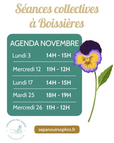 Agenda novembre 2025 - sophrologie en groupe - Calvisson