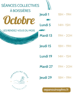 séances de sophrologie en groupe sur la Vaunage - Boissières, proche Calvisson - agenda octobre 2026 - Gwendoline Hervé Sophrologue