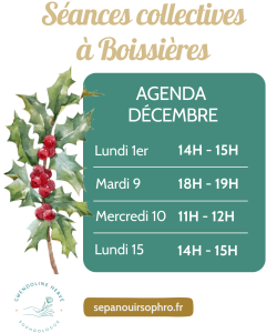 Calendrier sophrologie en groupe décembre Gwendoline Hervé