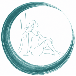 Illustration d'une femme assise contre un arbre, symbole d'apaisement, de respiration et de retour à soi grâce à la sophrologie.